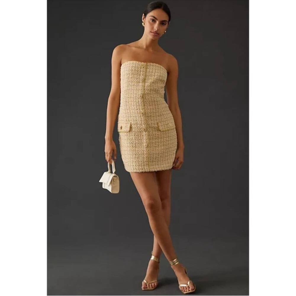 Elegant Anthropology Tweed Strapless Dress
